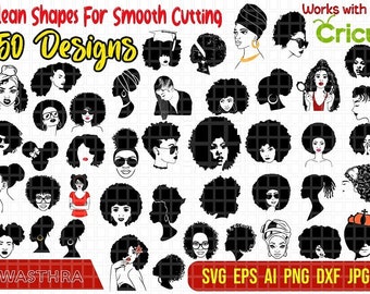 50 Afro Queen Svg, Afro Woman SVG, Afro Girl Svg, Afro Lady Svg, Curly Hair Svg, Black Woman, Afro Bundle SVG Designs, Black History Month