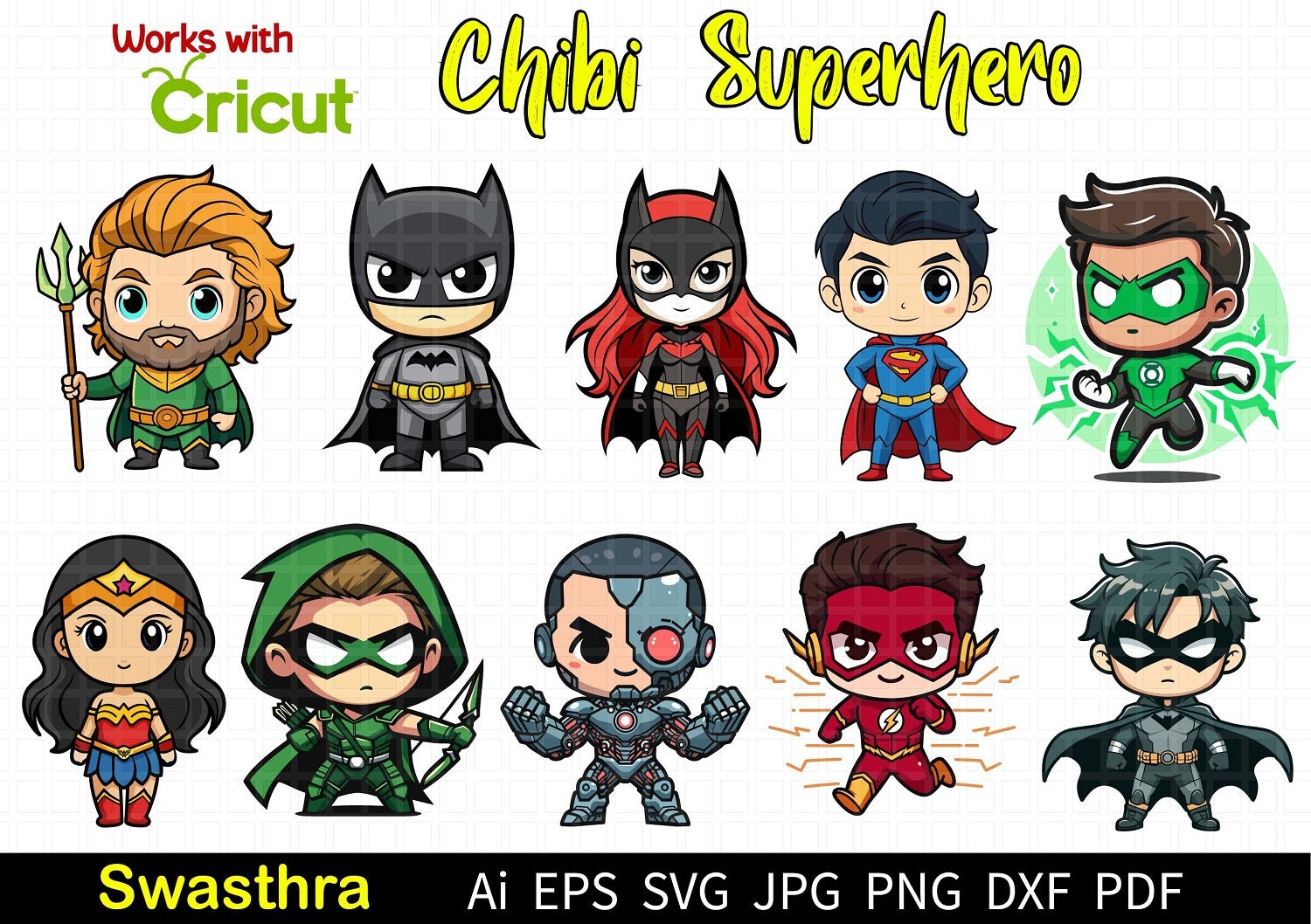 Chibi Superhero SVG, Baby Superhero Svg Bundle, Cute Superheroes League