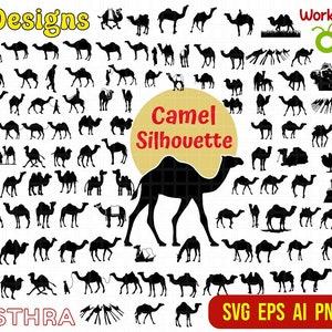 184 Pacchetto Svg cammello, Silhouette cammello, Clipart cammello, Svg animale selvatico, Monogramma cammello, Vettore cammello battriano svg, File di taglio cammello per cricut