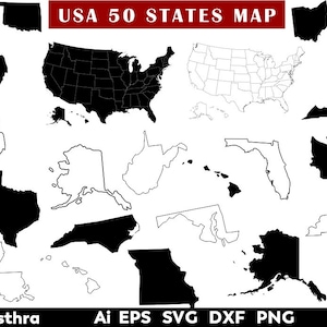50 Staten van Amerika kaart Svg bundel, Amerikaanse kaart Svg, Verenigde Staten gescheiden staten, wereldkaart svg, Staten van de VS, ons kaart snijden silhouet, reiskaart,