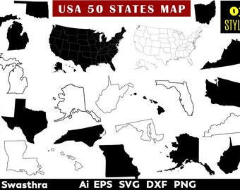 50 Estados de América Mapa Svg Bundle, Mapa de EE.UU. Svg, Estados separados de EE.UU., mapa del mundo svg, Estados de EE.UU., Silueta de corte de mapa de EE.UU., Mapa de viaje,