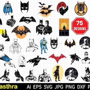 Paquete SVG de 75 superhéroes, paquete SVG de cómic, murciélago SVG, paquete, paquete SVG de dibujos animados de anime, pegatina de murciélago, archivos de corte de superhéroes, personajes de anime png