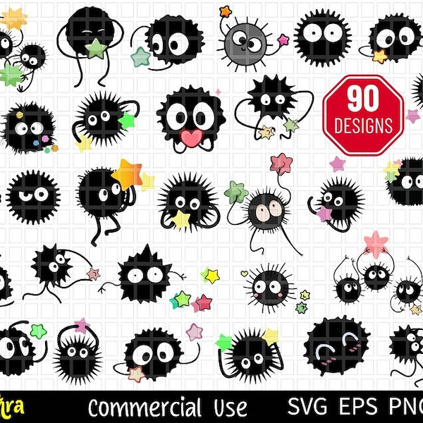 90 Soot SVG, Black Soots, Sprites svg, Soot Balls, Sprites Candy Svg, Anime SVG Bundle, Anime Character, Chibi Anime, Anime Files for Cricut