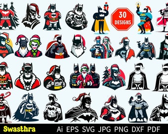 Superhero Christmas Svg Bundle, Comic SVG Bundle, Bat SVG Bundle, Bat Christmas svg, Anime SVG Bundle, Superhero Cut Files, Joker Svg bundle