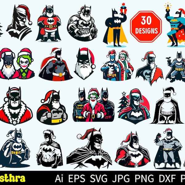 Superhero Christmas Svg Bundle, Comic SVG Bundle, Bat SVG Bundle, Bat Christmas svg, Anime SVG Bundle, Superhero Cut Files, Joker Svg bundle