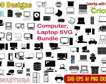Paquete SVG de computadora, silueta de computadora, monitor de computadora svg, computadora portátil svg, imágenes prediseñadas de computadora, png de computadora, archivos cortados por computadora, vector de computadora portátil