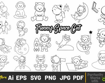 Weltraum Katze, Astronaut Katze, Katze mit Planeten, Katze im Weltraum svg, Katzen Reisen Into Space svg, Kitty Astronaut, Kosmos geschnitten Datei, Mond svg