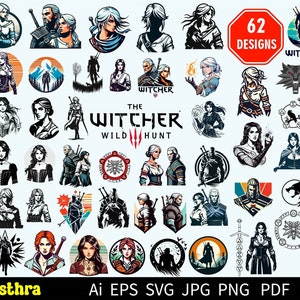 62 Witcher svg Bundle, Geralt of Rivia svg, White Wolf svg, Witcher Logo Medallion svg, Yennefer of Vengerberg, Ciri SVG cut file, Movie svg