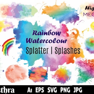60 Regenbogen Aquarell Splash SVG, Aquarell Splatter Clip Art, abstrakte Aquarell Formen, Pastell Splash, Aquarell Textur, Pinselstrich