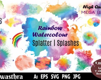 60 Rainbow Watercolor Splash SVG, Watercolor Splatter Clip Art, Abstract Watercolor Shapes, Pastel Splash , Watercolor Texture, Brush Stroke