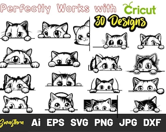 Peeking Cat SVG Bundle, Black cat svg, Peeking cat clipart, Cute Cat, Striped kittens Svg, Kitten Svg Silhouette, Cat Lover,Cat cutting file