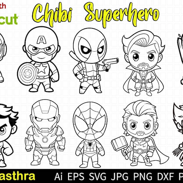 Chibi Superhero SVG, Baby Superhero Svg bundle, Cute Superheroes Avengers Clipart, Spiderman Hulk Clipart, Most famous superheroes Cut Files