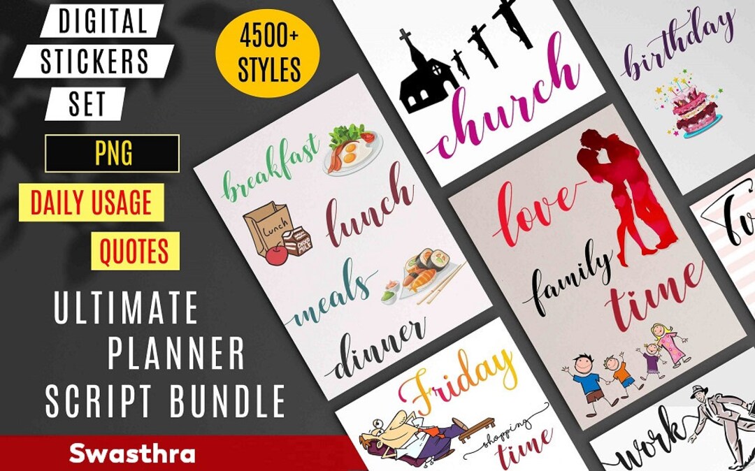 4500 Planner Script Words PNG, Days Months Script, Bullet Journal ...