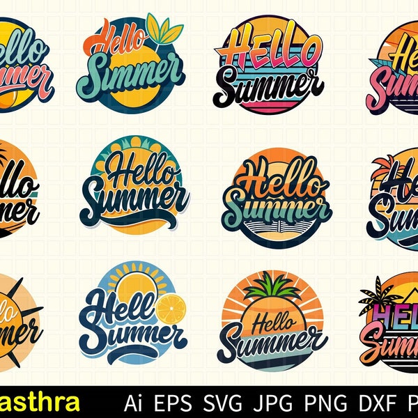 Hello Summer SVG, Retro Summer svg, Summer Vacation svg clipart, Summer Decor SVG, vintage Summer, hippie look Summer svg, Summer Cut File