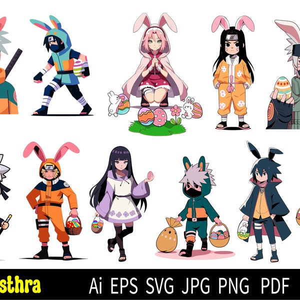 Anime Easter SVG Bundle, Easter Manga, Naru4to Easter svg, Anime Easter Bunny svg, Japanese Manga, Anime Easter svg wrap, Anime cut files