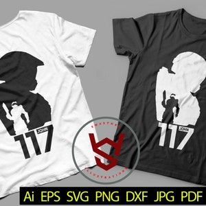 John 117 SVG, Master Chief Silhouette, Video Game Vector, Spartan SVG, Game Character SVG, Anime svg, Comic Vector, Manga svg, Chief t-shirt