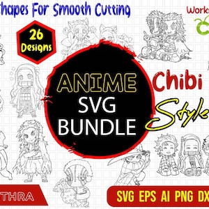 Chibi Anime Character SVG Bundle, Anime SVG, Ninja svg, Chibi Demon, Manga svg, Anime pack, Japanese cartoon SVG, Anime svg Files for Cricut