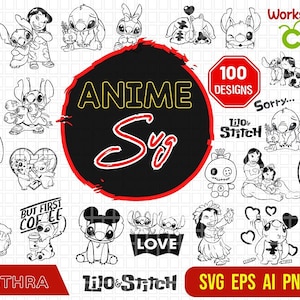 100 Anime Lilo Stitch SVG Bundle, Lilo Anime Character SVG, Chibi Anime, Manga svg, Anime pack, Japanese cartoon SVG, Anime svg Files Cricut