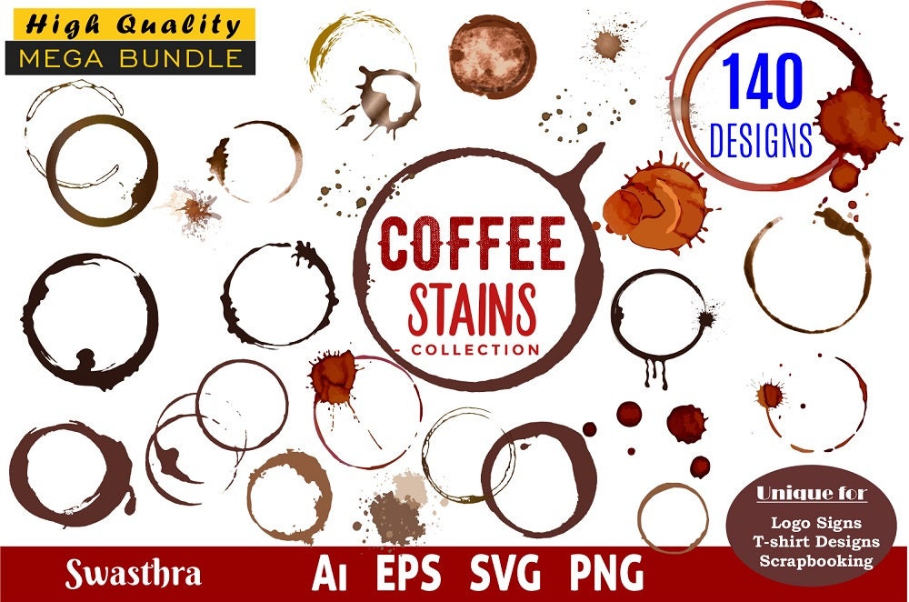 140 Coffee Stains SVG, Coffee cup sublimation svg, Coffee Rings, coffee spill Splashes Clipart, Abstract Paint Splatters, Coffee texture PNG
