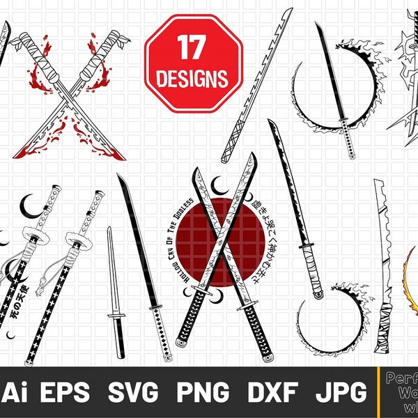 Anime Katana Swords Vector, Anime Knife svg, Anime SVG Bundle, Anime cricut, japanese Manga svg, Anime pack, Anime Cutting Files for Cricut