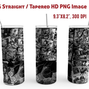 20 oz Anime Skinny Tumbler Sublimation Design, Manga Panel Design, Manga Collage Wallpaper, Anime wrap, Super Hero Tumbler wrap, 300DPI PNG