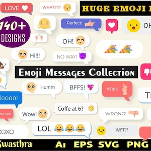 140 Emoji Messages SVG, Emoji Collection, Smiley files, clip art, faces with messages, Emojis cut files, Printable emoji, Smiley Svg bundle