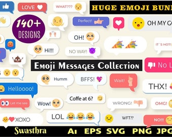 140 Emoji Messages SVG, Emoji Collection, Smiley files, clip art, faces with messages, Emojis cut files, Printable emoji, Smiley Svg bundle