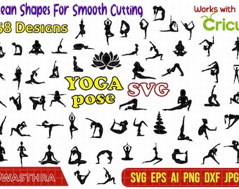 58 Yoga Pose Svg, Yoga Svg Bundle, Meditation Svg, Lotus Flower Svg, Namaste SVG, Nature svg, Women Empowerment SVG, Girl Power, Lotus Svg