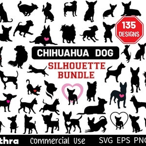 135 Chihuahua SVG Bundle, Chihuahua Silhouette, Chihuahua Clipart, Hundemama T-Shirts, Haustier Silhouette, Chihuahua Mama, Welpen Clipart, spähender Hund