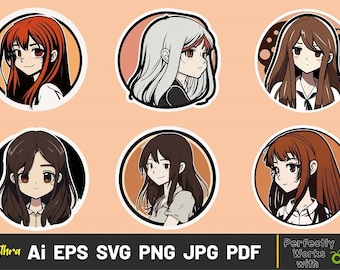 Anime Girl Stickers svg, Anime SVG Bundle, Anime Character, Chibi Anime, Printable stickers, Anime sticker sheet, Anime svg Files for Cricut