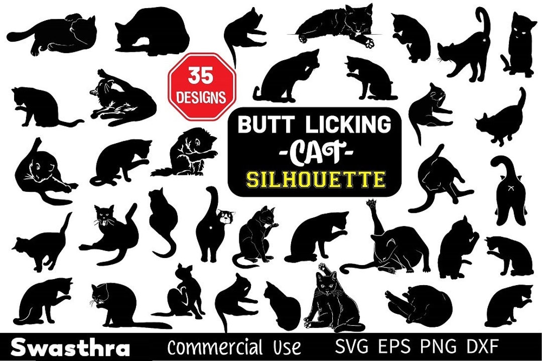 Cat Licking Butt SVG, Cat Butt Clip Art, Cat Head SVG, Cat Face SVG