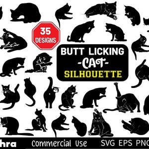Cat Licking Butt SVG, Cat Butt Clip Art, Cat Head SVG, Cat Face SVG, Cat Cut Files, Funny Cat, Kitten Svg, Kitty Svg, Mom Cat Pet Silhouette