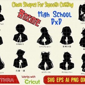 Pacote Anime SVG, High School Anime SVG, Rias DxD, Personagem de anime svg, Silhueta de anime, Manga svg, desenho animado de mangá japonês, envoltório de anime svg