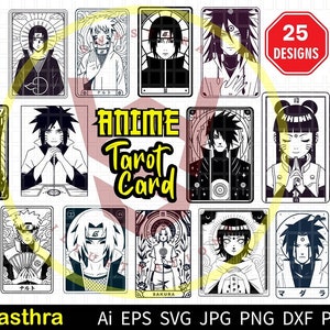 Anime Tarot Karte SVG Bundle, Anime SVG Bundle, Anime Sakura Charakter SVG, Anime svg, Anime Silhouette, japanischer Manga-Vektorgrafik, Anime svg wrap