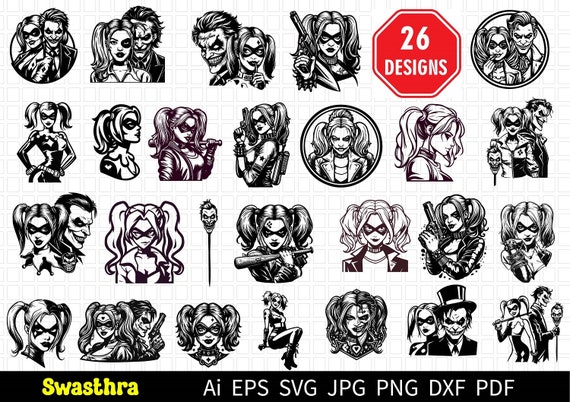 Harley Quinn Svg bundle, Comic SVG Bundle, Bat SVG Bundle, Anime SVG Bundle, Joker svg, Superhero Cut File, Anime Character, Villain svg Png