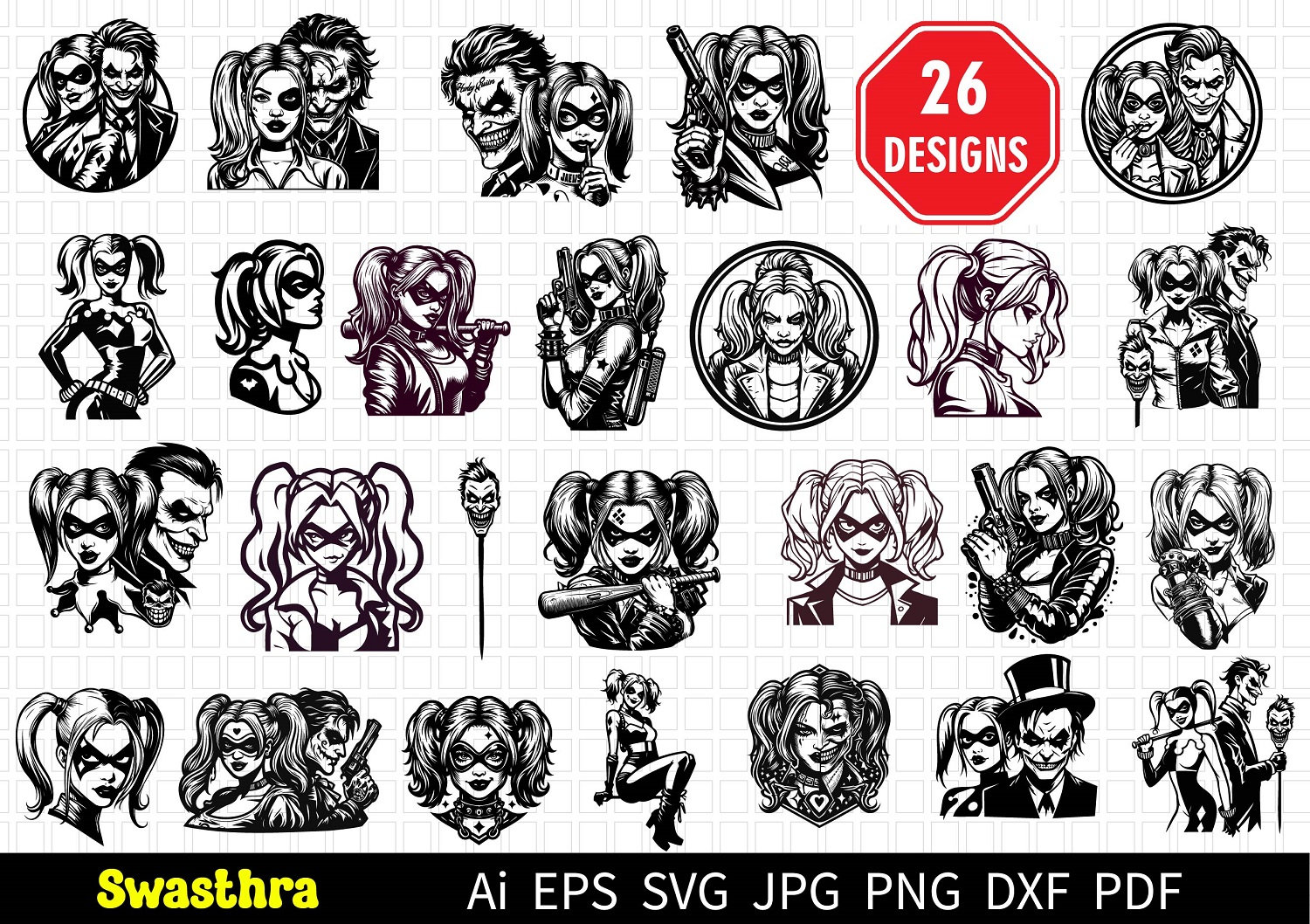 Harley Quinn Svg bundle, Comic SVG Bundle, Bat SVG Bundle, Anime SVG Bundle, Joker svg, Superhero Cut File, Anime Character, Villain svg Png