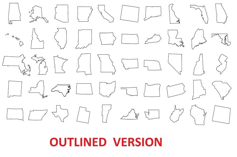50 States of America Map Svg Bundle, US Map Svg, USA Separated States ...