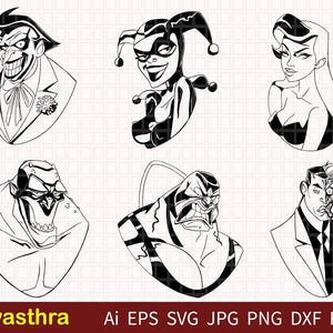 Comic villain SVG Bundle, Comic svg Bundle, Bat svg, Bundle, Cartoon SVG Bundle, Joker Harley SVG, Superhero Cut files, Superhero svg png