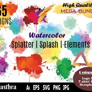 65 Watercolor Splash SVG, Watercolor Splatter Clip Art, Abstract Watercolor Shapes, Watercolor Splashes, Watercolor Texture, Brush Strokes