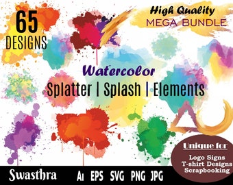 65 Watercolor Splash SVG, Watercolor Splatter Clip Art, Abstract Watercolor Shapes, Watercolor Splashes, Watercolor Texture, Brush Strokes