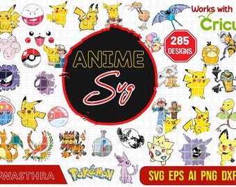 Paquete de 285 Poke Anime SVG, personajes de anime SVG, Pika svg, anime Chibi, Manga svg, paquete de anime, dibujos animados japoneses SVG, archivos de anime para Cricut