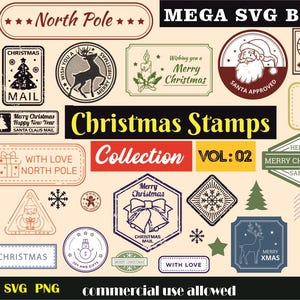 100 sellos navideños SVG, sellos de correo de Santa Claus, sello SVG, archivo navideño, sellos del Polo Norte, paquete SVG navideño, North Pole Mail Express svg