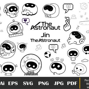 35 wootteo BTS Outline Svg, álbum Jin Wootteo The Astronaut SVG, KPop SVG para Cricut, Bts PNG, BTS Polaroids, camiseta BTS, pegatina Kpop, Anime