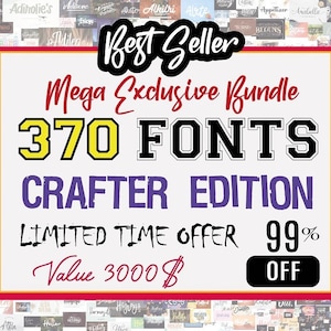 370 Mega Fonts Bundle For Crafters, Handwritten Fonts, Calligraphy, Script Font, Cricut Fonts, Cursive Fonts, Procreate Fonts, Wedding Fonts