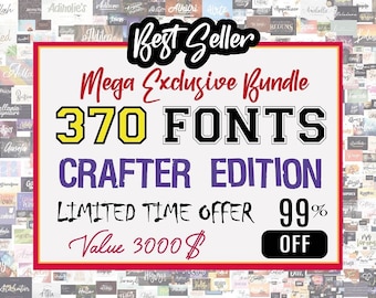 370 Mega Fonts Bundle For Crafters, Handwritten Fonts, Calligraphy, Script Font, Cricut Fonts, Cursive Fonts, Procreate Fonts, Wedding Fonts