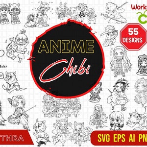 55 Chibi Anime SVG Bundle, Anime Charakter SVG, Ninja svg, Chibi Anime, Manga svg, Anime pack, japanische Cartoon SVG, Anime svg Dateien Cricut