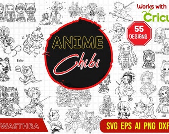 55 Chibi Anime SVG Bundle, Anime Character SVG, Ninja svg, Chibi Anime, Manga svg, Anime pack, Japanese cartoon SVG, Anime svg Files Cricut