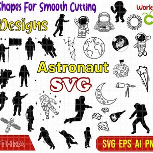 129 Astronauta Svg, Siluetas de Astronauta, Espacio Svg, Astronauta Svg, Archivo de corte de Astronauta, Universo Svg, Luna Espacial, Espacio Exterior SVG, Clip de Planeta