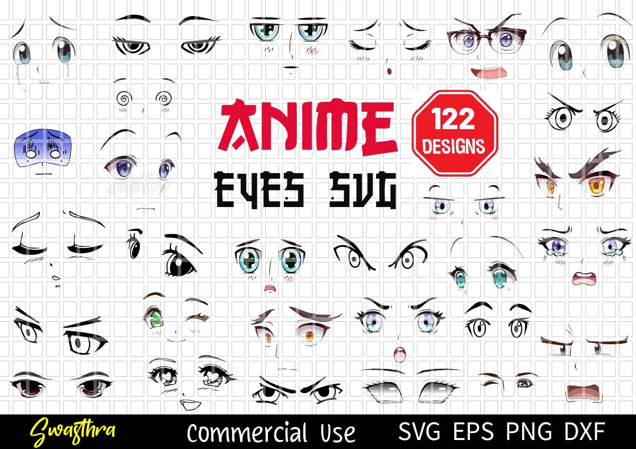 Anime Girl Eyes SVG Bundle, Anime Eyes Svg, Eyes Svg File, Eyelashes svg,  Manga eye Svg, Cartoon eyes svg, Svg cut file, Anime Eyes Cricut.