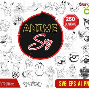 Pacote com 250 Poke Anime SVG, Personagem de Anime SVG, Pika SVG, Chibi Anime, Mangá SVG, Pacote de Anime, Desenho Animado Japonês SVG, Arquivos de Anime para Cricut
